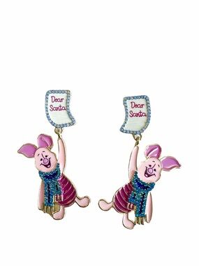 New Disney x Baublebar Piglet Dear Santa Holiday Christmas Enamel Post Earrings